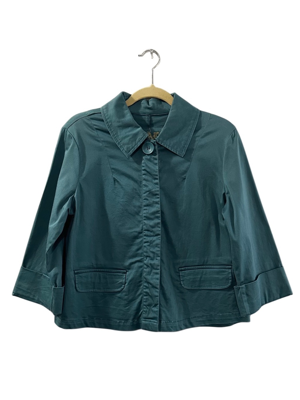 Live A Little Classic Teal Cotton Stretch Cropped Jacket Blazer M Casual